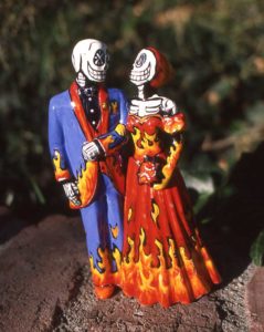 skeleton couple in flames