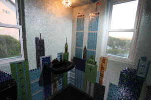 Glass bathroom with NY city theme