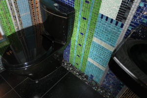 Glass bathroom with NY city theme