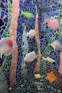 Bathroom shower mosaic with custom ceramic fish