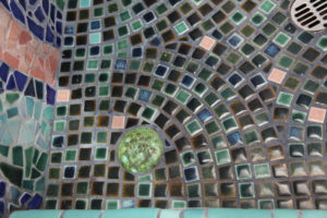 Bathroom shower mosaic with custom ceramic fish